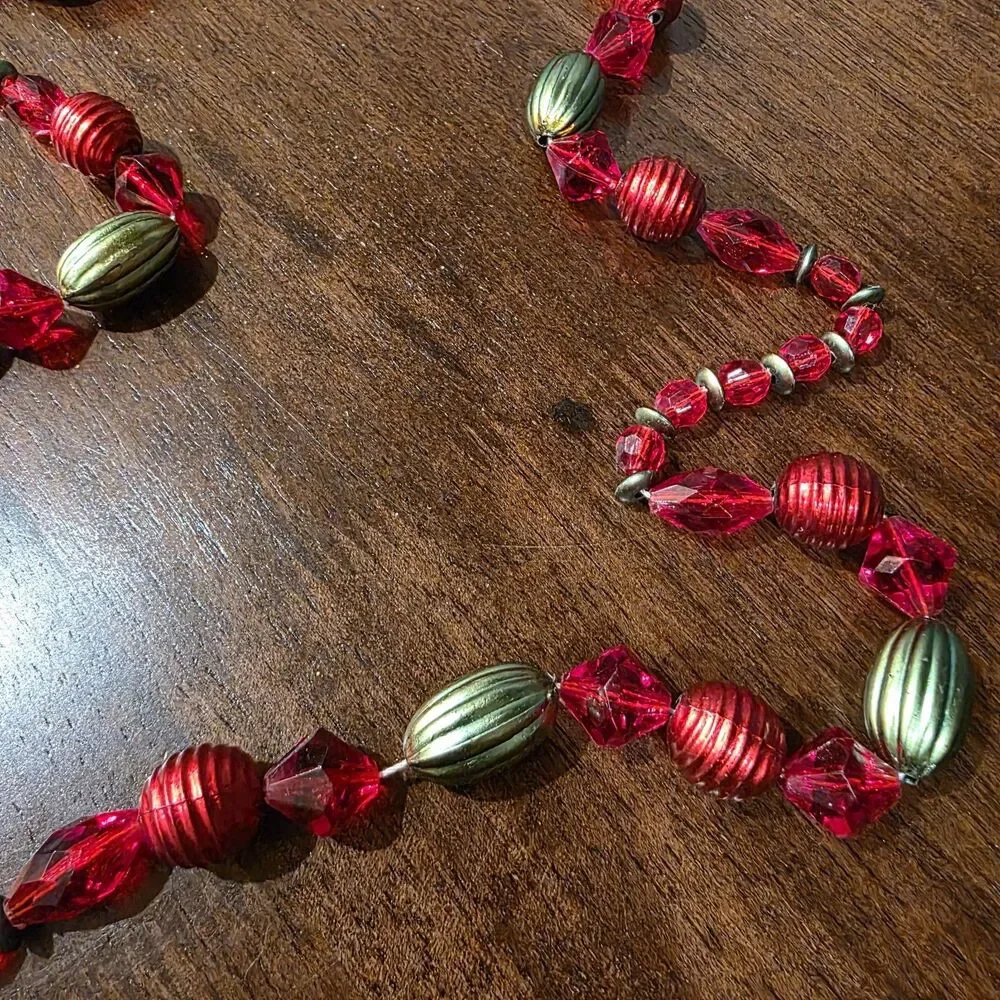 8 Vintage Red Green Plastic Bead Christmas Garland FACET Unbreakable 72 Ft.